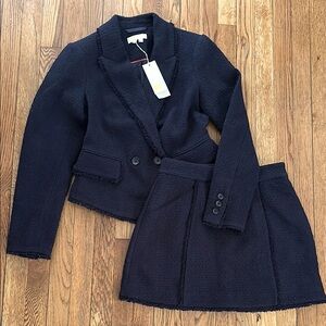 NWT Boden the York fringe tweed Navy cropped Jacket blazer and Skirt Set 4-6 S